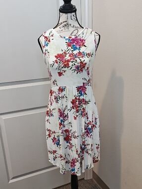 Maurices White Midi Dress with Pink, Red & Blue Floral Print